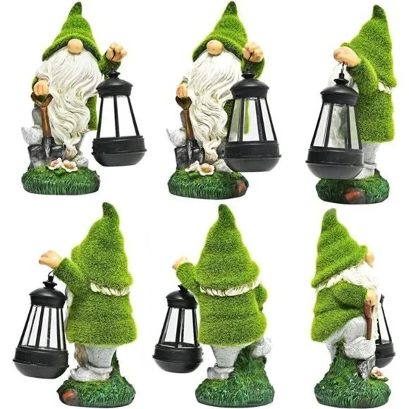 Funny Garden Gnome Statue Outdoor Resin Gnome Figurine Outdoor Solar Powered LED